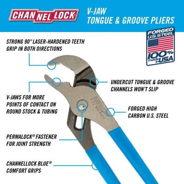 Channellock V-Jaw Tongue and Groove Plier, 9.5 in - CL 422 Channellock