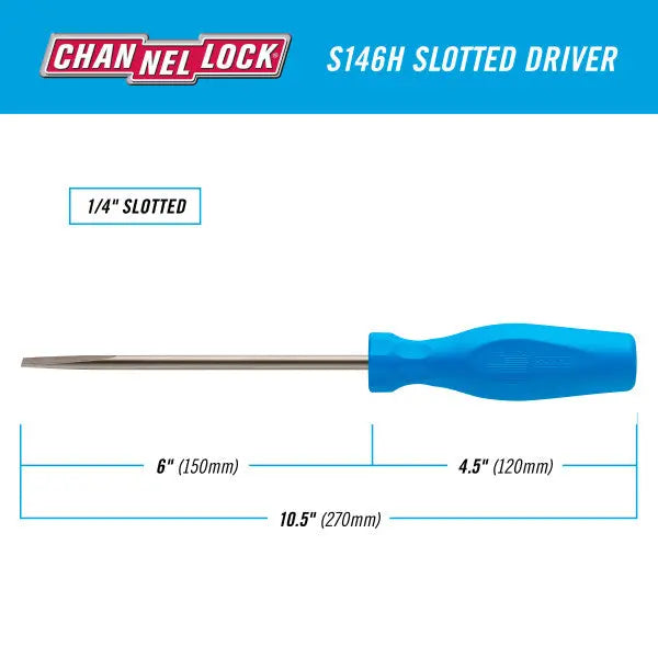 Channellock Magnetic Tip Professional Slotted Screwdriver, 1/4 x 6 in - CL S146H Channellock