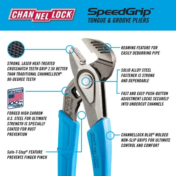 Channellock Speedgrip Straight Jaw Tongue and Groove Plier, 8.45 in - CL 428X Channellock