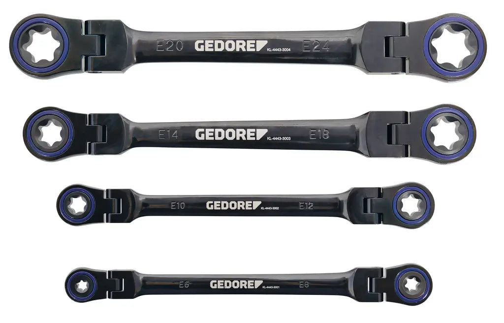 Gedore Automotive Set of 4 Double Ended Articulated Ratchet Ring Wrench - GD KL-4443-30 Gedore Automotive