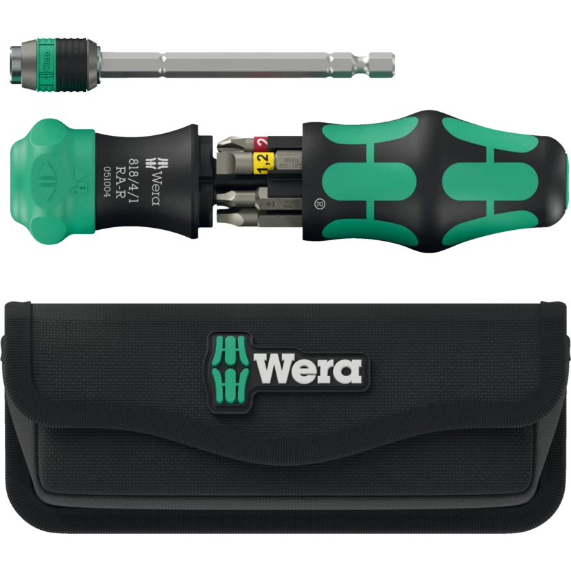 Wera Kraftform Kompakt 26 RA-R Ratcheting Screwdriver, 6 Bit Set with Pouch - WE 05051516001 Wera