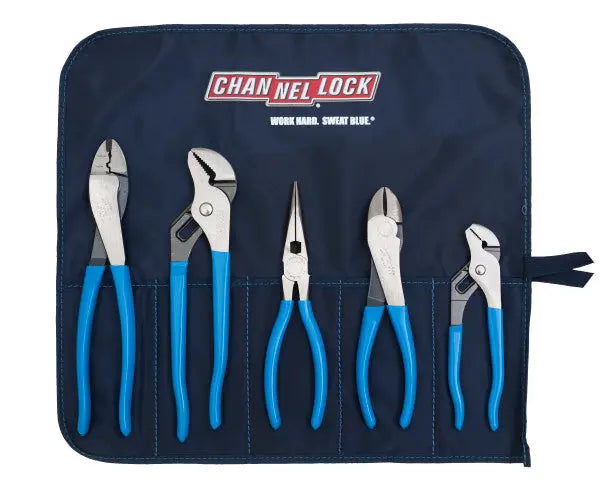 Channellock Set of 5 Technicians Pliers with Tool Roll, Blue Grip - CL TOOL ROLL-2 Plier Set Channellock