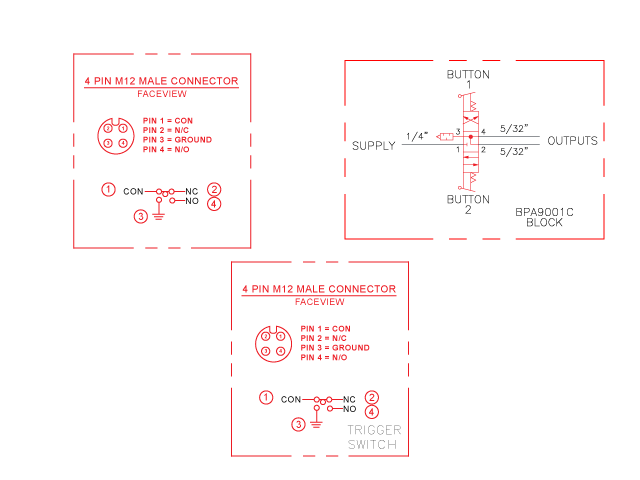 Knight Global Pneumatic-Electric Control Handle with Electric Trigger, (3) Thumb Levers, (1) 4-Pin Micro Limit Switch, 3-Way Valves - KG EPETA9510 Knight Global