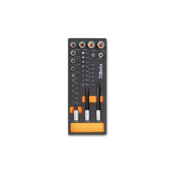 Beta Tools (Article# M112) Set of 30 Torx Bits and 2 Socket Holders with Soft Thermoformed Tray - BT 24500112 Beta Tools