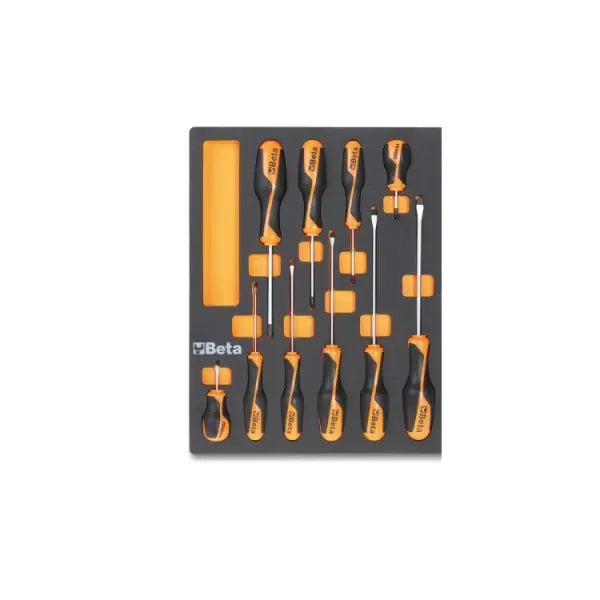 Beta Tools (Article# M208) Set of 10 Slotted and Phillips Screwdrivers with Soft Thermoformed Tray for Tool Cabinet Drawer - BT 24500208 Beta Tools