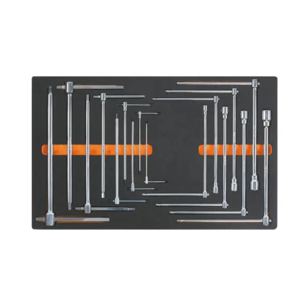 Beta Tools (Article# M65) Set of 16 Soft Hexagonal Three Male Ends and Socket Wrench T-Keys with EVA Foam Trays - BT 024500065 