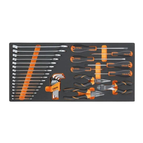 Beta Tools (Article# MC10) Set of 34 Mechanic's Tool with Soft Thermoformed Tray for Tool Cabinet Drawer - BT 27500011 Beta Tools