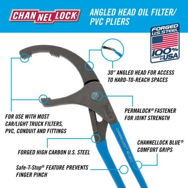 Channellock Oil Filter/PVC Angled Head Plier, 11.34 in - CL 2012 Channellock