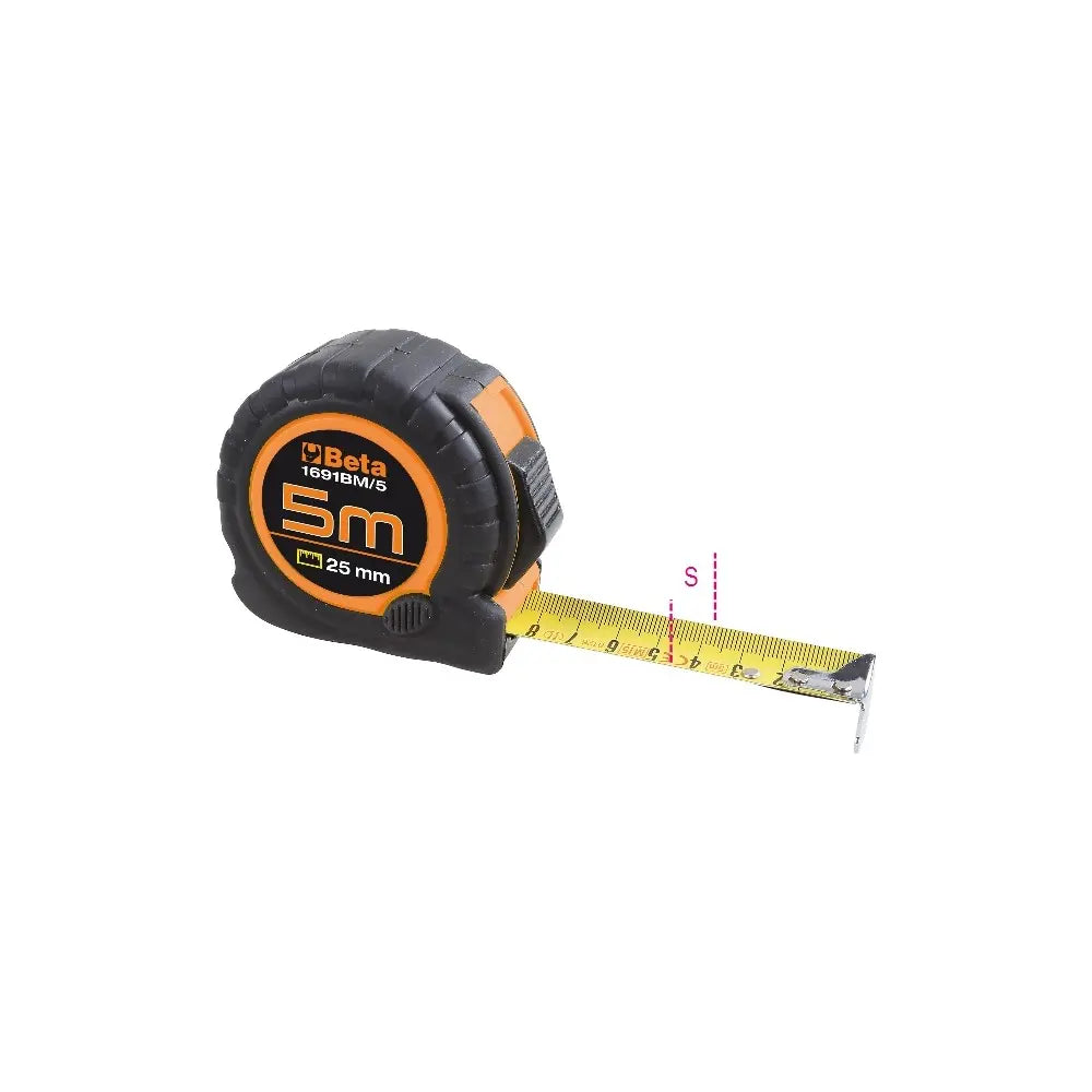 Beta Tools (Article# 1691BM/5) 5M Measuring Tape, Shock-Resistant Bi-Material ABS Casings, Steel, Precision Class: II - BT 16910205 Beta Tools