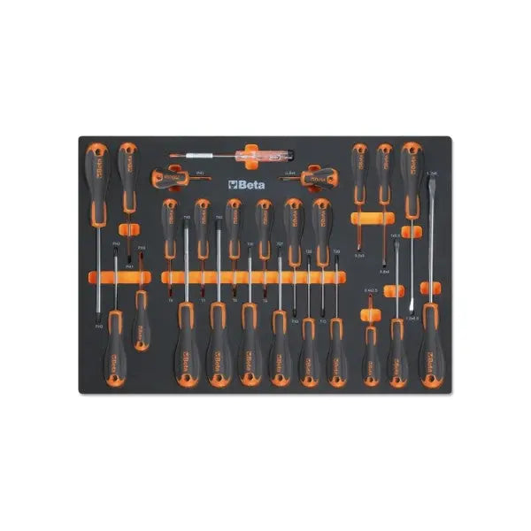 Beta Tools (Article# MM210) Set of 25 Slotted, Phillips and Torx Screwdriver with Soft Thermoformed Tray for Tool Cabinet Drawer - BT 24580211 Beta Tools
