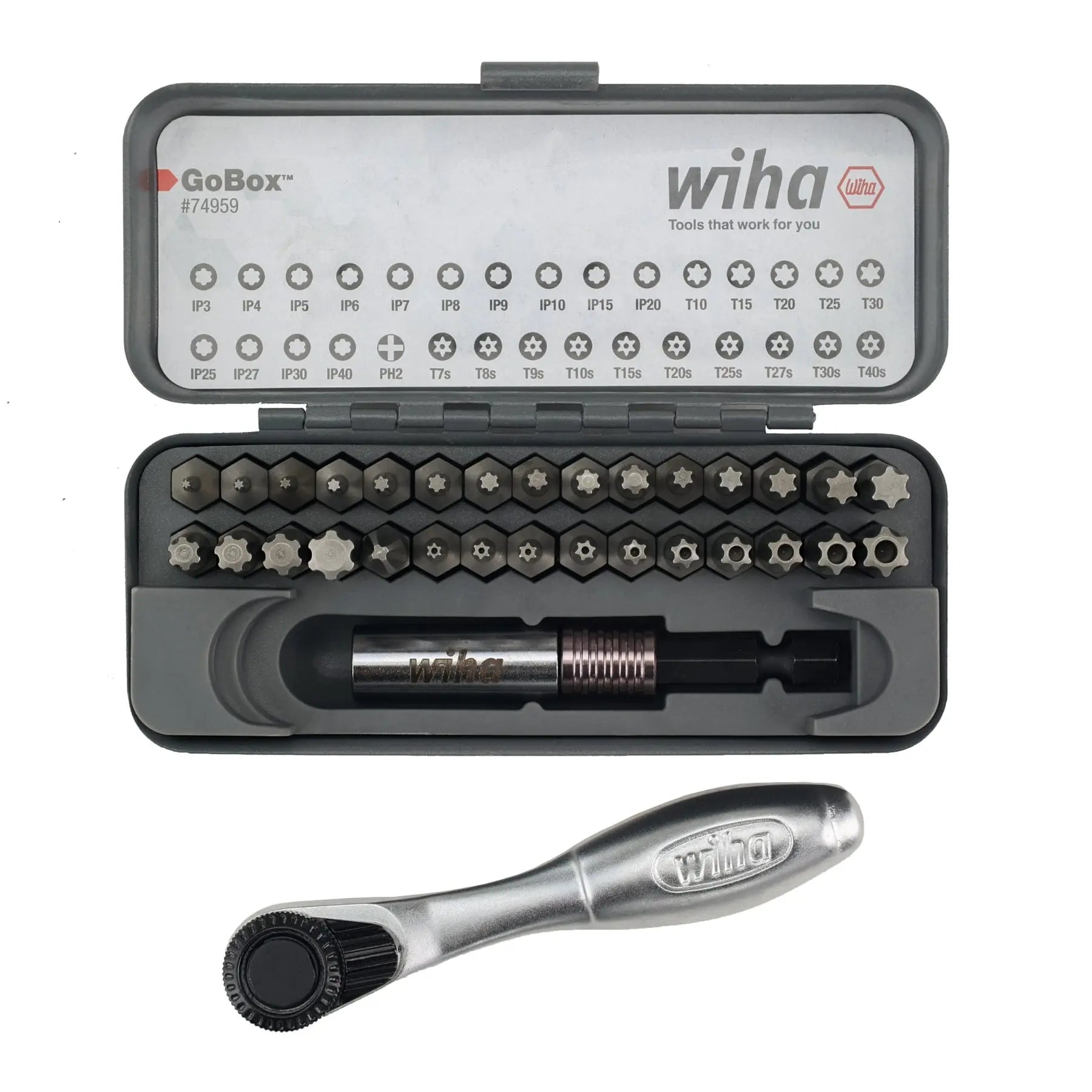 Wiha Set of 32 GoBox Master Torx Bit with Mini Ratchet - WI 74959 Wiha