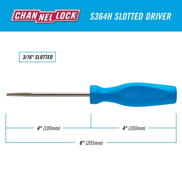 Channellock Magnetic Tip Professional Slotted Screwdriver, 3/16 x 4 in - CL S364H Channellock