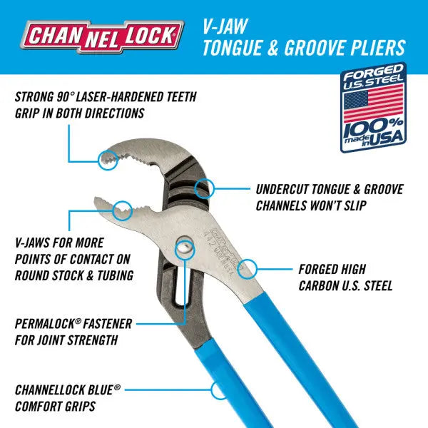 Channellock V-Jaw Tongue and Groove Plier, 12 in - CL 442 Channellock