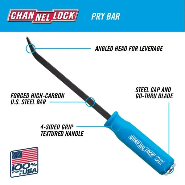 Channellock Set of 3 Curved Strike Cap Professional Pry Bars, 12, 17, 25 in - CL PRY-3C Channellock