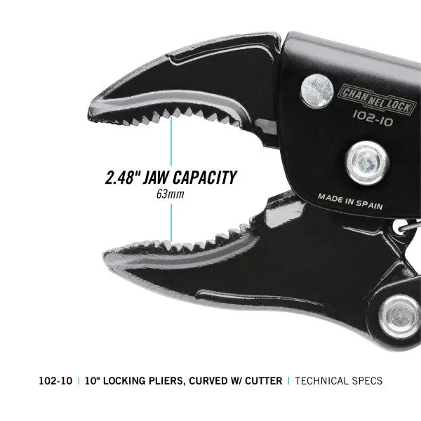 Channellock Curved Jaw Locking Plier with Cutter, 9.37 in - CL 102-10 Channellock
