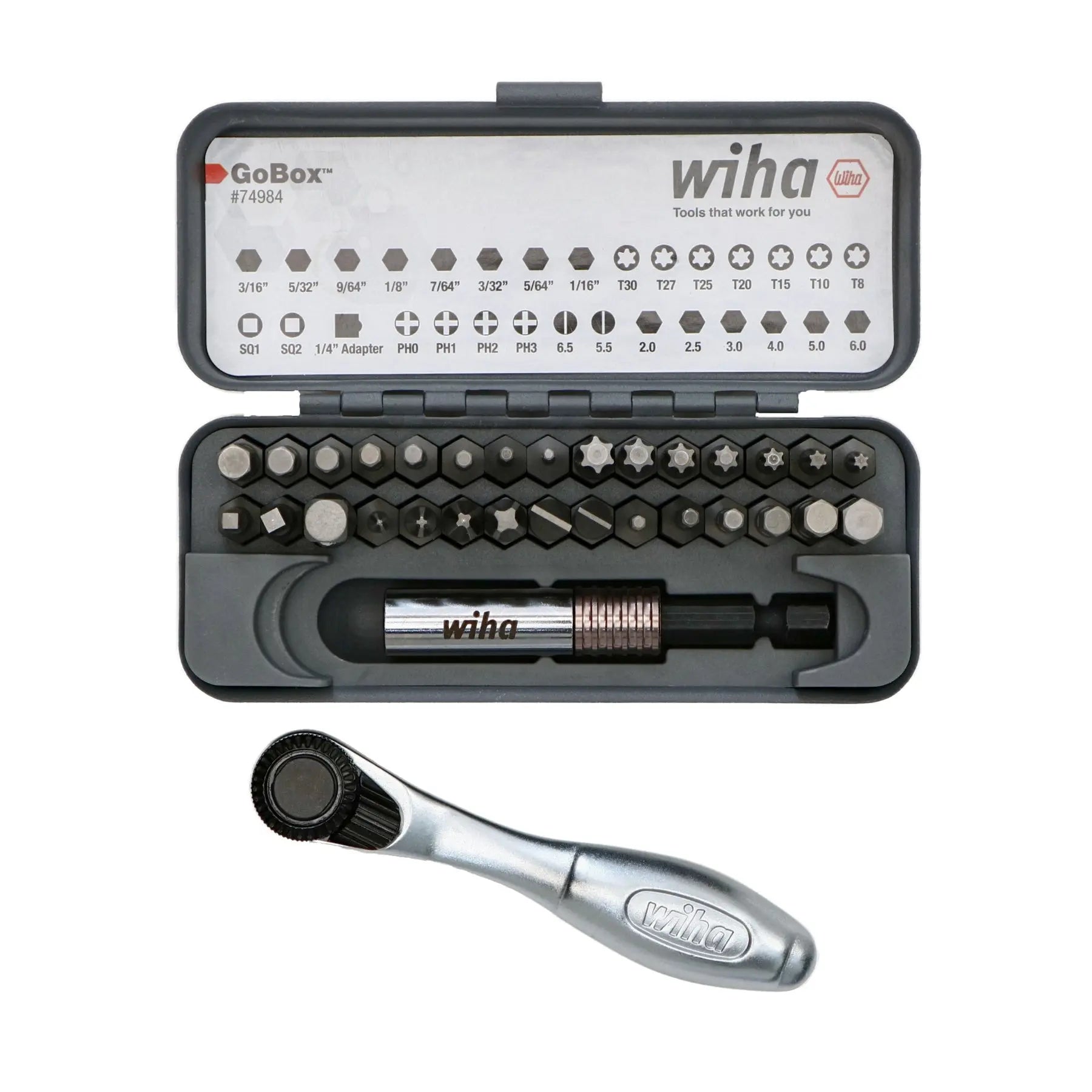 Wiha Set of 32 GoBox Standard Bit with Mini Ratchet - WI 74984 Wiha