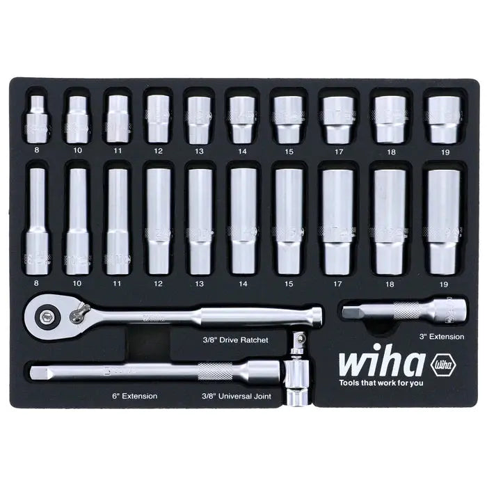 Wiha 33795, 24 Pc. 3/8" Metric Socket Tray Set Wiha