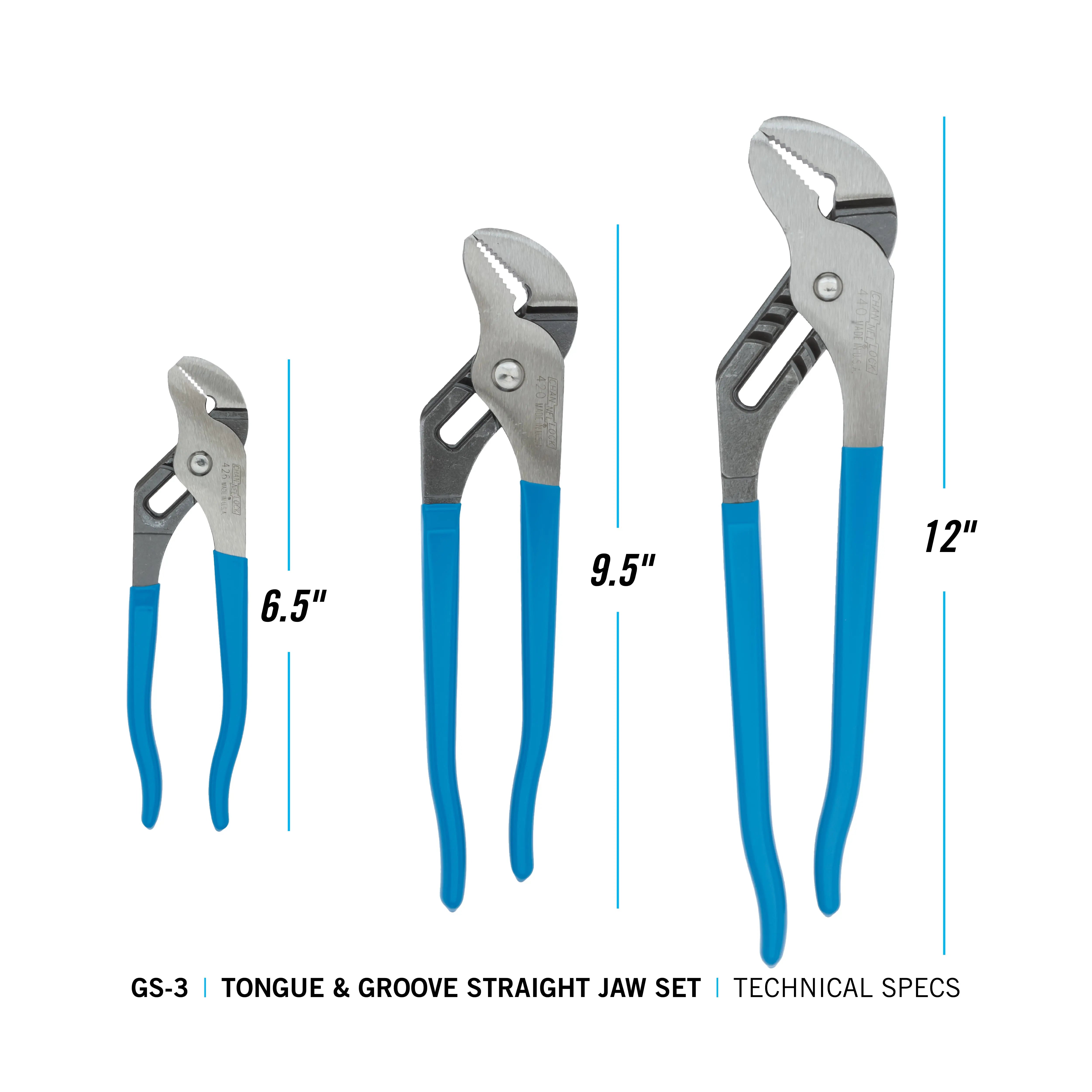 Channellock Set of 3 Tongue and Groove Plier - CL GSS-3 Channellock