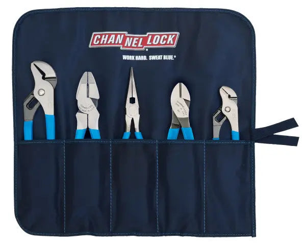 Channellock Set of 5 Professional Tool with Tool Roll, Blue Grip - CL TOOL ROLL-5 Plier Set Channellock