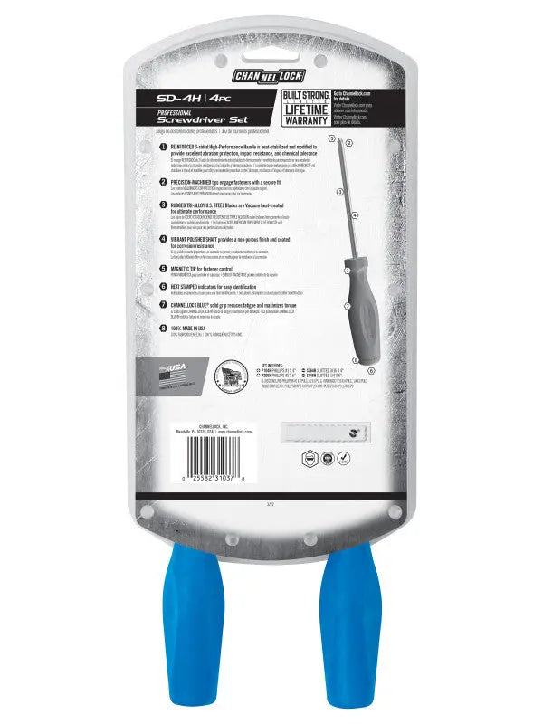Channellock Set of 4 Tri-lobe Grip Natural Finish Standard Screwdrivers - CL SD-4H Channellock