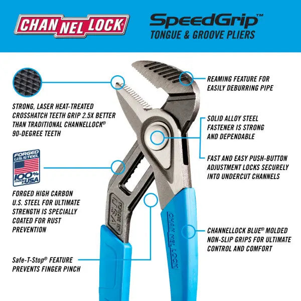 Channellock Speedgrip Straight Jaw Tongue and Groove Plier, 12.05 in - CL 440X Channellock