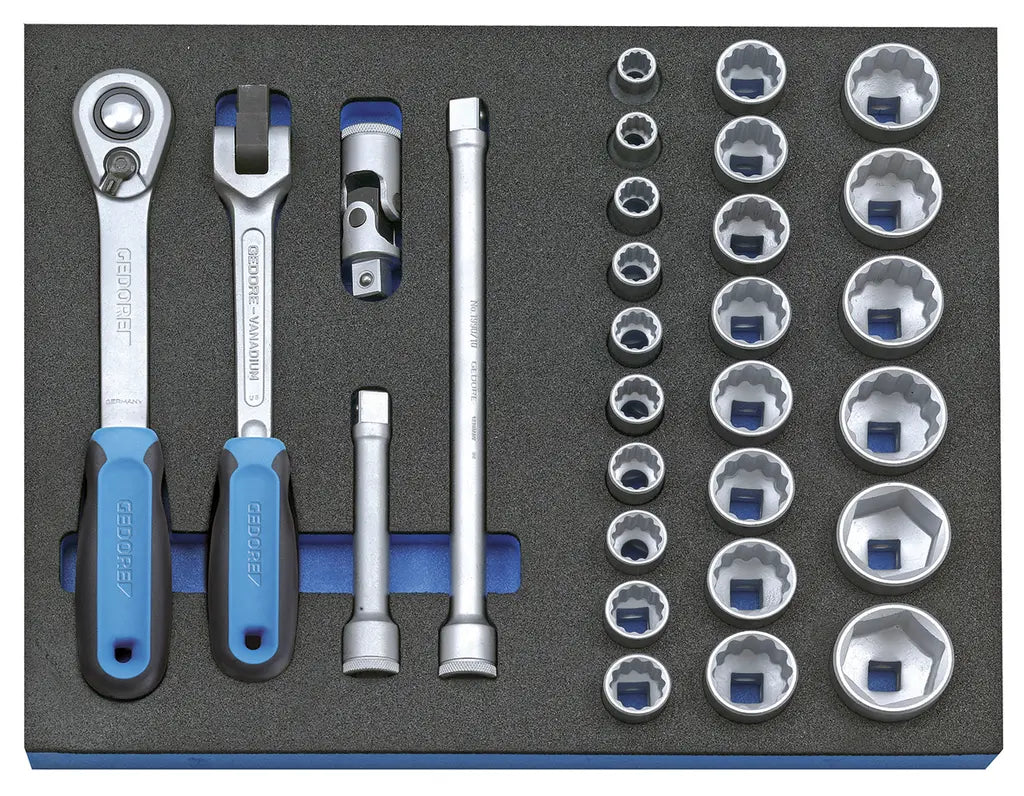 Gedore Set of 29 1/2 in Socket Wrench Assortment with Check Tool Module - GD 2016494 Gedore