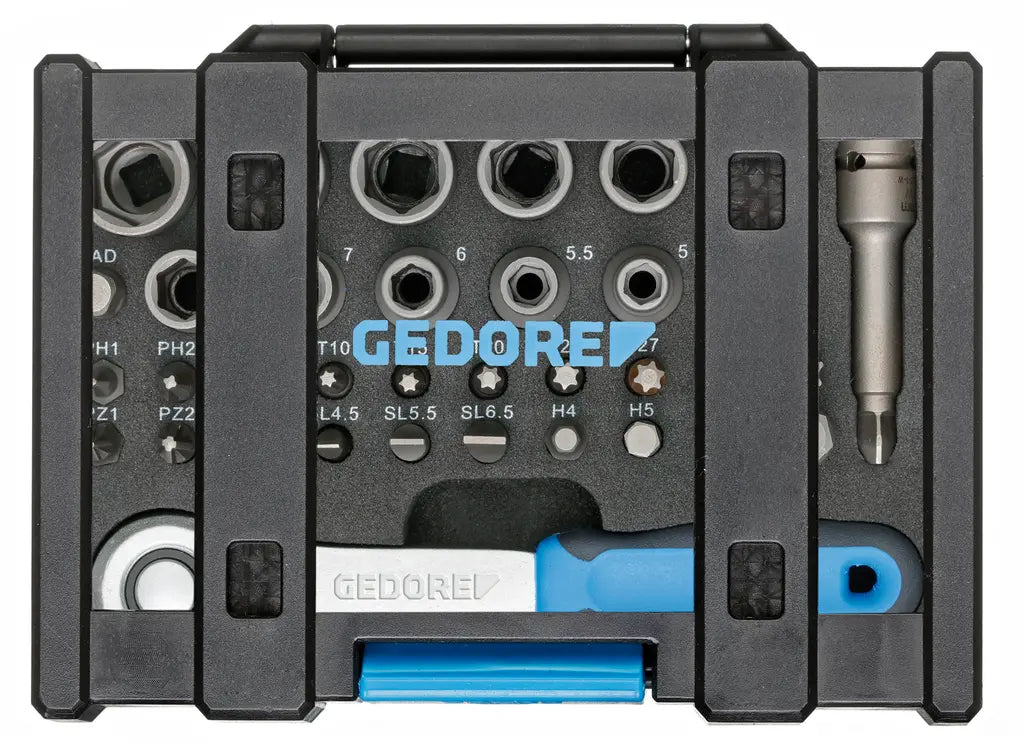 Gedore Set of 35 1/4 in Bit Socket with Ratchet and Box - GD 2998211 Gedore