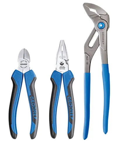 Gedore S 8393 Plier set, 3pcs
(142 10 TL, 8250-200 JC, 8314-180 JC) 3012859 Gedore