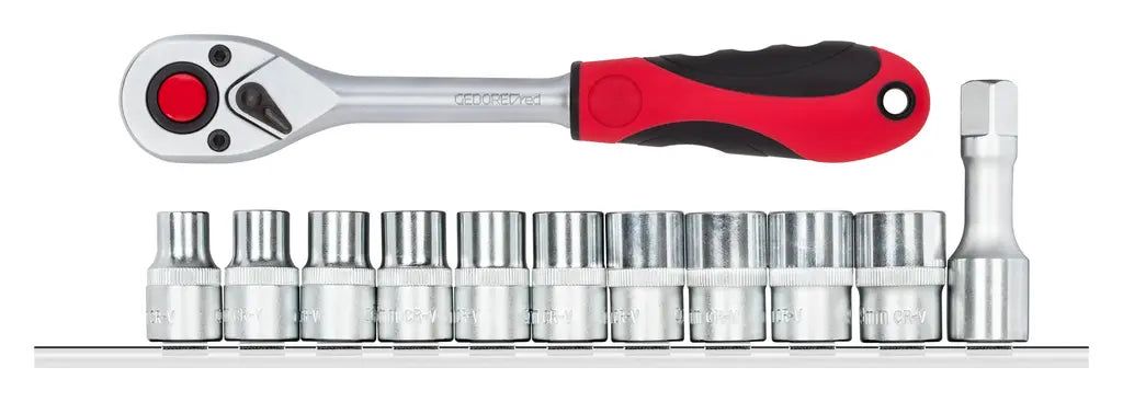 Gedore Set of 12 1/2 in 6-Point Socket Wrench, Ratchet and Bar - GD 3300030 Gedore