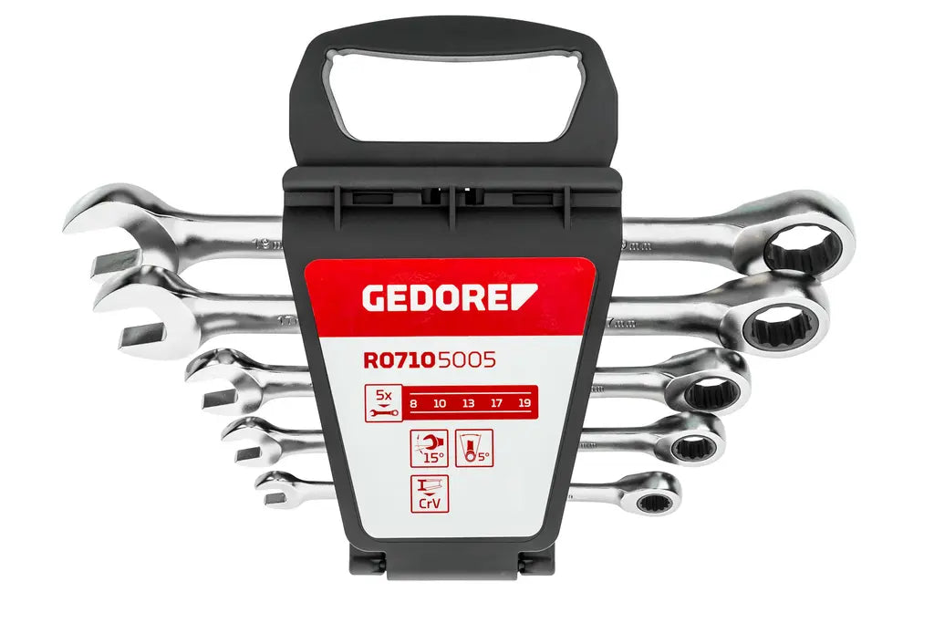 Gedore Set of 5 Straight Combination Ratchet Wrench, 8 - 19mm - GD 3300849 Gedore