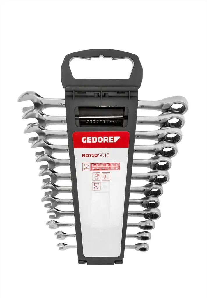 Gedore Set of 12 Straight Combination Ratchet Wrench, 8 - 19mm - GD 3300850 Gedore