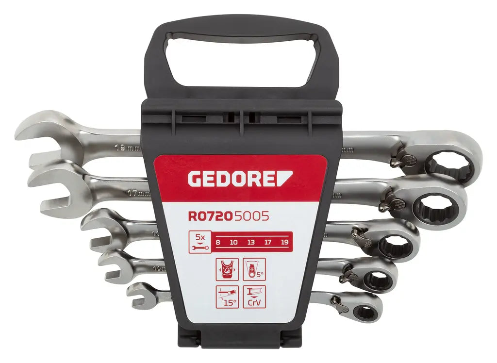 Gedore Set of 5 Combination Ratchet Wrench, 8 - 19mm - GD 3300872 Gedore