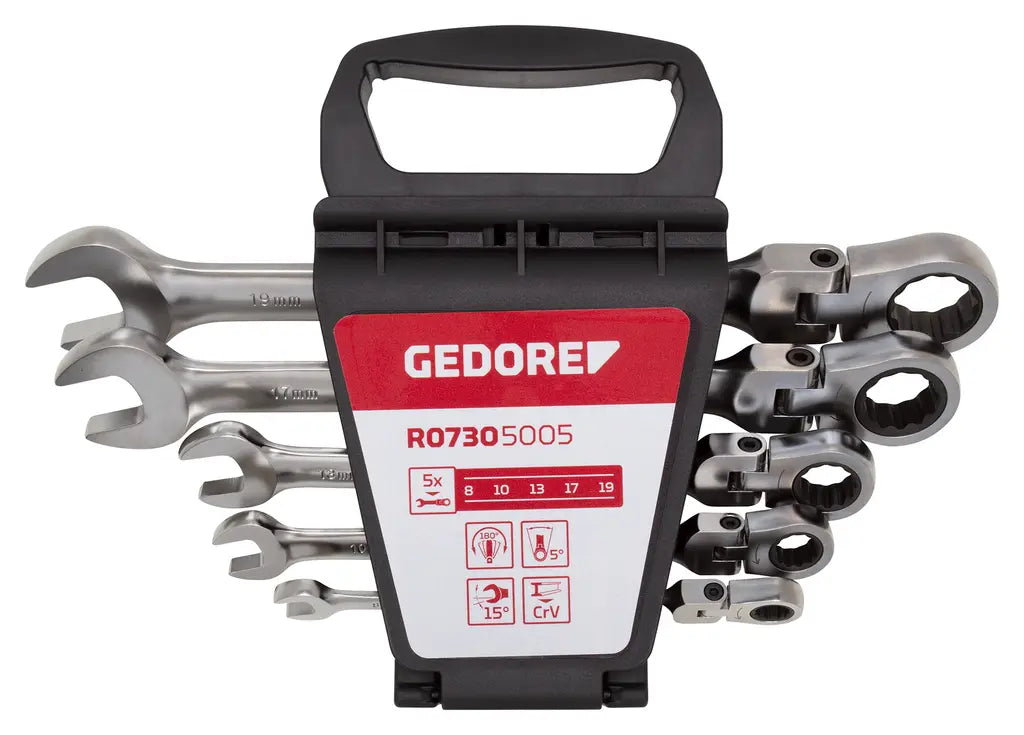 Gedore Set of 5 Joint Combination Ratchet Wrench, 8 - 19mm - GD 3300890 Gedore
