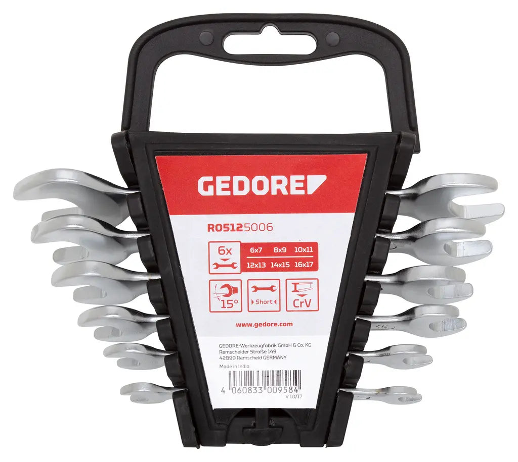 Gedore Set of 6 Short Double Open Ended Wrench, 6 - 17mm - GD 3300958 Gedore
