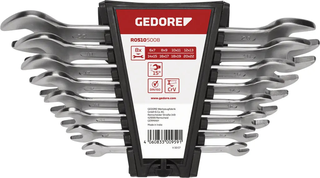Gedore Set of 8 Double Open Ended Wrench, 6 - 22mm - GD 3300959 Gedore