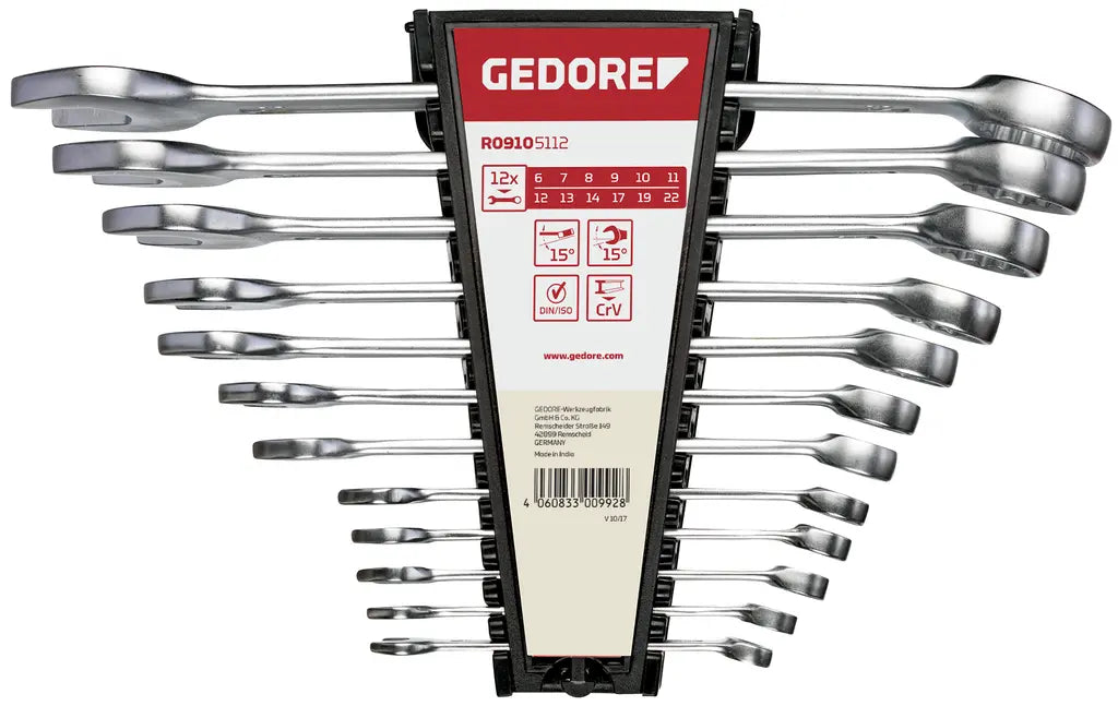Gedore Set of 12 Ring Jaw Combination Wrench, 6 - 22mm - GD 3300992 Gedore