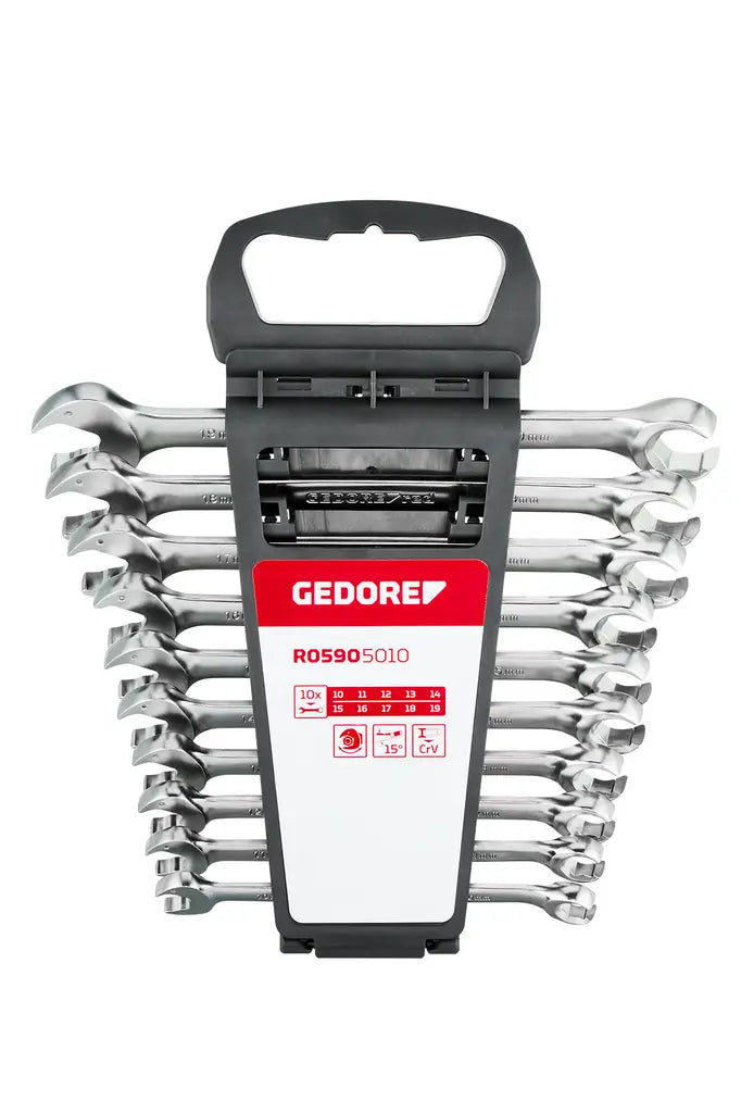 Gedore Set of 10 Open Ended Combination Ratchet Wrench, 10 - 19mm - GD 3301003 Gedore
