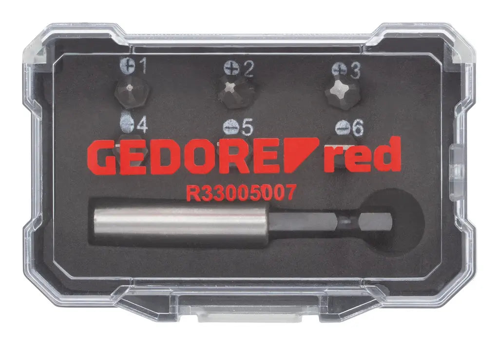 Gedore Set of 7 1/4 in Bit Box, PH+SL+Magnetic Bit Holder - GD 3301345 Gedore
