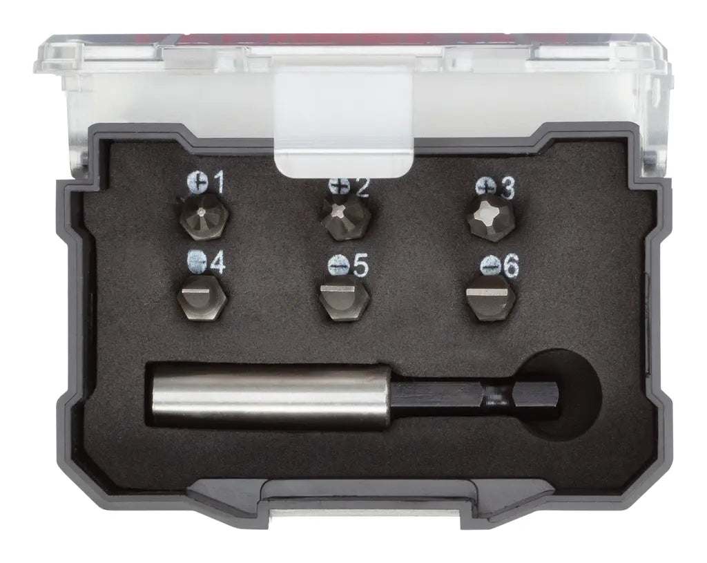 Gedore Set of 7 1/4 in Bit Box, PH+SL+Magnetic Bit Holder - GD 3301345 Gedore