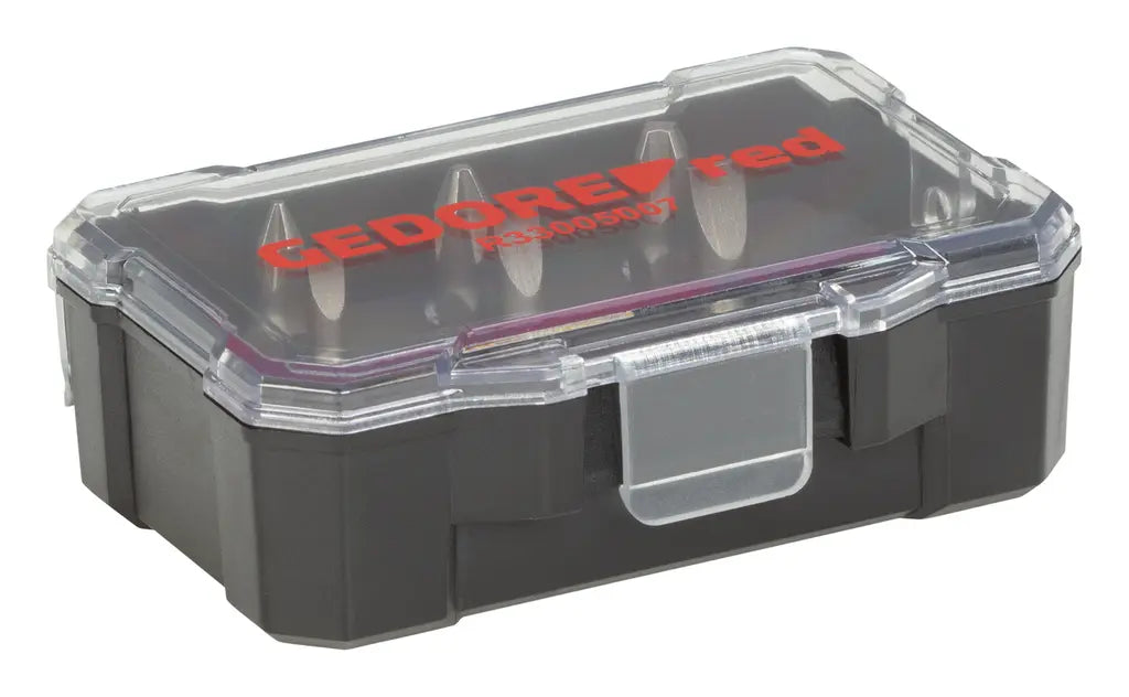 Gedore Set of 7 1/4 in Bit Box, PH+SL+Magnetic Bit Holder - GD 3301345 Gedore