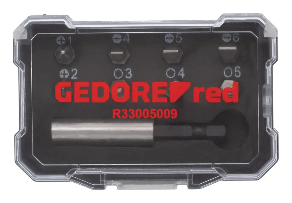 Gedore Set of 9 1/4 in Bit Box, PH+SL+6-Edge+Bit Holder - GD 3301346 Gedore