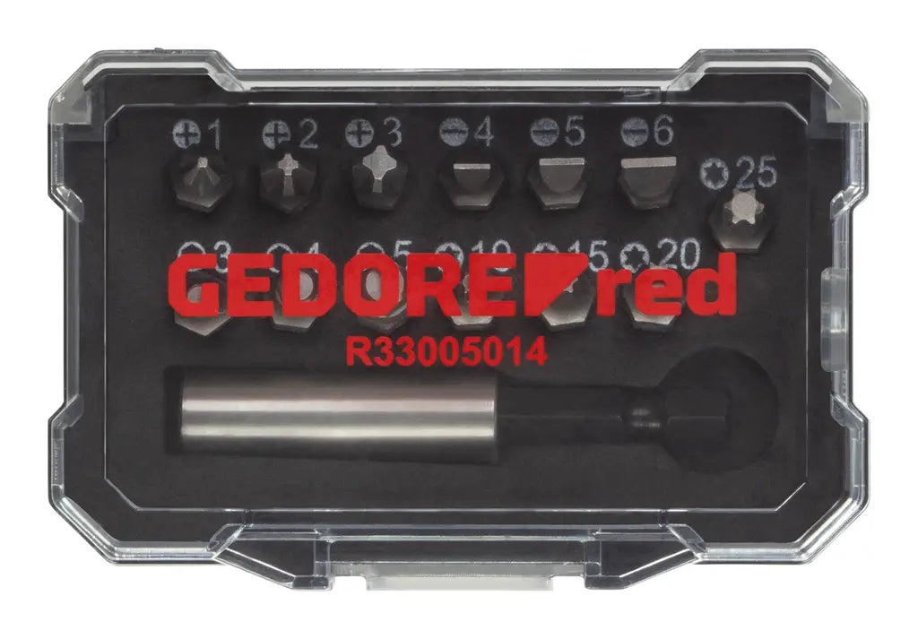 Gedore Set of 14 1/4 in Bit Box, PH+SL+TX+6-Edge+Bit Holder - GD 3301347 Gedore
