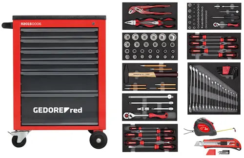 GEDORE red R21560001 tool set in the MECHANIC red 119-piece tool trolley, 3301667 Gedore Red