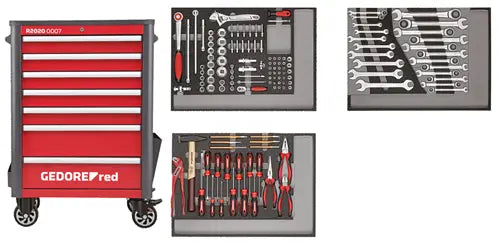 GEDORE red R22071004 tool set in workshop trolley WINGMAN red 129 pieces, 3301694 Gedore Red
