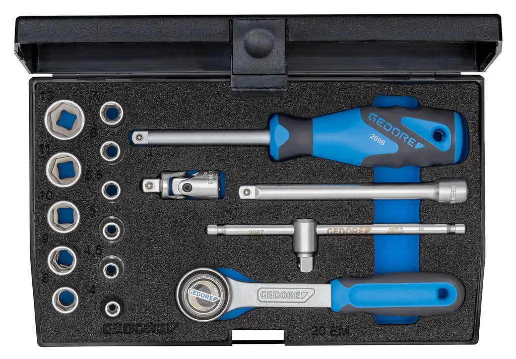Gedore Set of 16 1/4 in Hexagon Socket Wrench with Fine Tooth Ratchet, 4 - 13mm - GD 6172290 Gedore