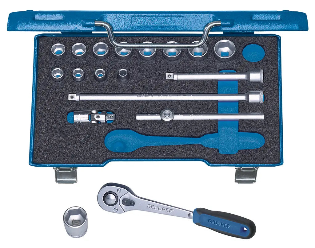 Gedore Set of 22 3/8 in Hexagon Socket Wrench with Reversible Lever Ratchet, 6 - 22mm - GD 6235470 Gedore