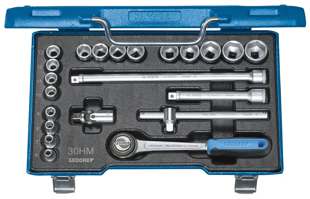 Gedore Set of 22 3/8 in Hexagon Socket Wrench with Fine Tooth Ratchet, 6 - 22mm - GD 6238300 Gedore