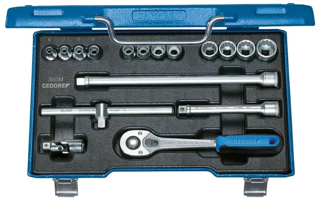 Gedore Set of 17 3/8 in Hexagon Socket Wrench with Reversible Lever Ratchet, 6 - 19mm - GD 6235710 Gedore
