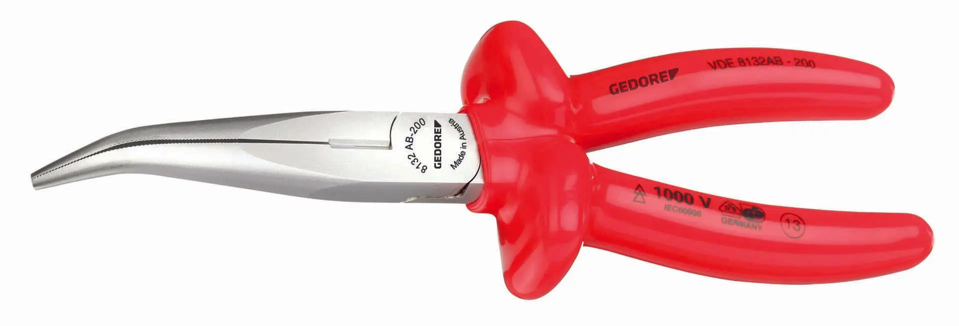 Gedore VDE 8132 AB-200 VDE Bent nose telephone pliers with VDE dipped insulation 200 mm 6721810 Gedore