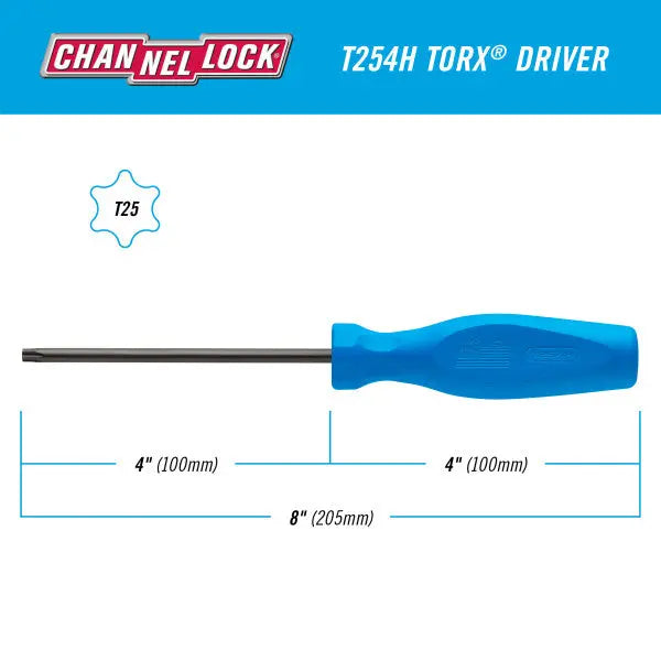 Channellock Magnetic Tip Professional Torx Screwdriver, T25 x 4 in - CL T254H Channellock